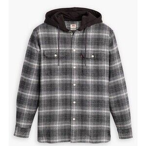 LEVI'S MEN'S medium HOODED WORKER SHIRT AMETRINE PLAID METEORITE
